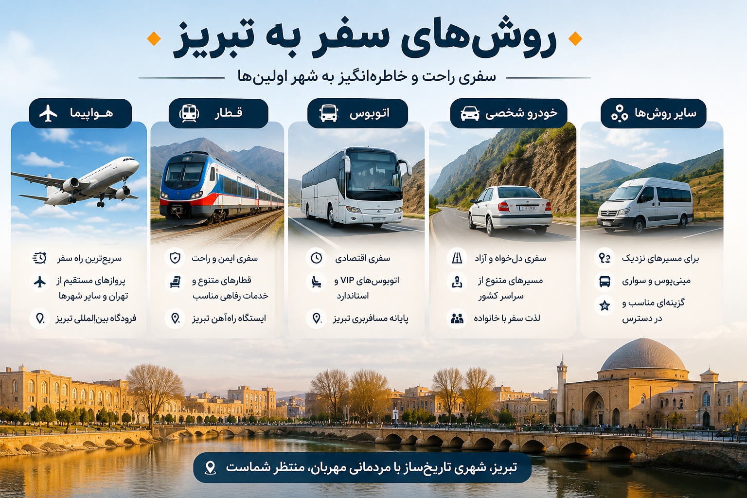 روش های سفر به تبریز